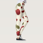 Red Hearts Pattern White Leggings - Romantic Valen レギンス (右)