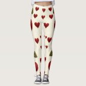Red Hearts Pattern White Leggings - Romantic Valen レギンス (正面)