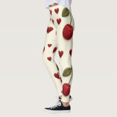 Red Hearts Pattern White Leggings - Romantic Valen レギンス (左)