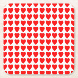 Red Hearts Seamless Pattern スクエアペーパーコースター