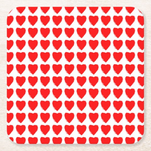 Red Hearts Seamless Pattern スクエアペーパーコースター (正面)