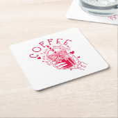 Red Hearts Skeleton Coffee Soulmate スクエアペーパーコースター (アングル)