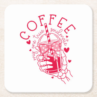 Red Hearts Skeleton Coffee Soulmate スクエアペーパーコースター