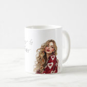 Red Hearts Sweater Girl Valentine Hugs Kisses コーヒーマグカップ (正面右)