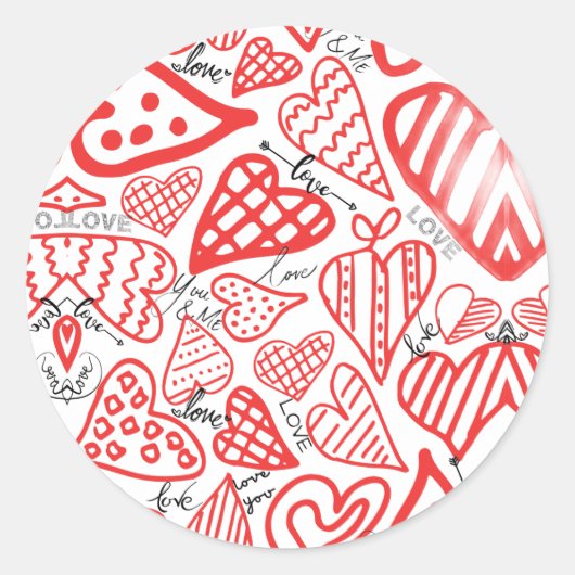 Red Hearts Valentine's Day ラウンドシール (正面)