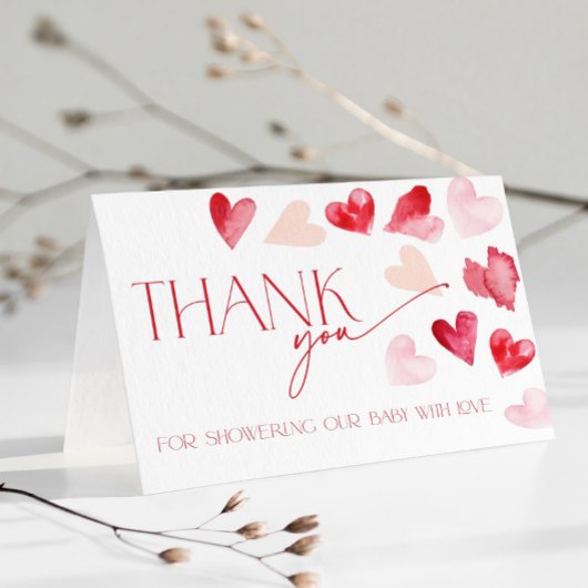 Red Hearts Valentines Day Baby Shower Thank You サンキューカード