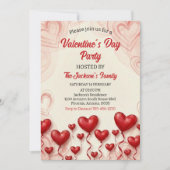 Red Hearts Valentine's Day Party 招待状 (正面)