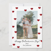 Red Hearts Valentine's Day Photo Holiday Card 招待状 (正面)