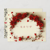 Red Hearts Valentine's Day Wedding 出欠カード (正面/裏面)