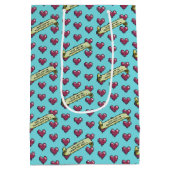 Red Hearts With Love On Valentine's Day 80s Retro ミディアムペーパーバッグ (裏面)