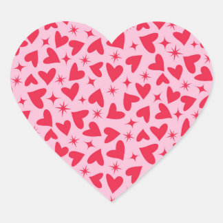 Red Hearts with Retro Starbursts on Pink  ハートシール
