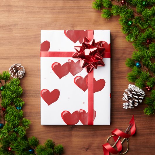 Red Hearts Wrapping Paper ラッピングペーパー (クリスマスギフト)
