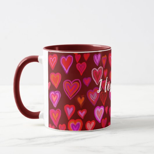 Red hearty design mug マグカップ (左)