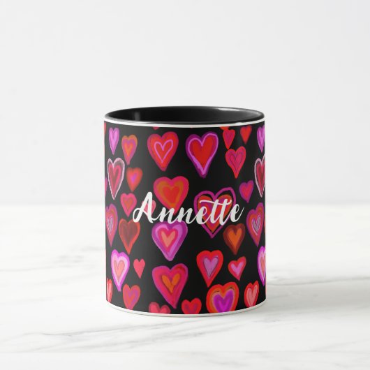 Red hearty design mug マグカップ (中央)