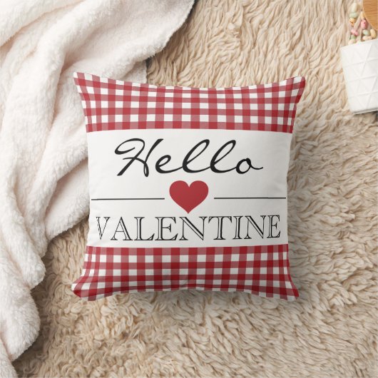 Red Hello Valentine Plaid Gingham クッション (ブランケット)