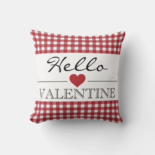 Red Hello Valentine Plaid Gingham クッション (正面)