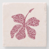 Red Hibiscus Floral Art ストーンコースター (正面)