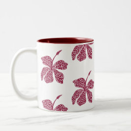 Red Hibiscus Floral Art  ツートーンマグカップ