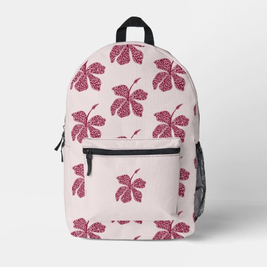 Red Hibiscus Floral Pattern  プリントバックパック (正面)