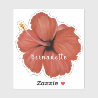 Red Hibiscus flower name sticker シール