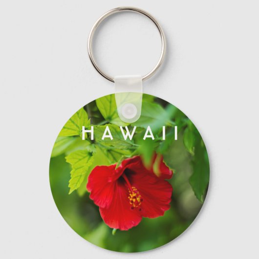 Red Hibiscus Hawaii Tropical Flower キーホルダー (正面)