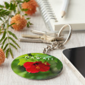 Red Hibiscus Hawaii Tropical Flower キーホルダー (側面)