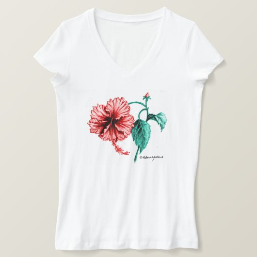 Red Hibiscus V-Neck Tシャツ（女性用） Tシャツ (デザイン正面)