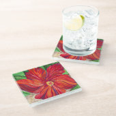 Red Hibiscus Vacation Home Glass Coaster ガラスコースター (アングル)