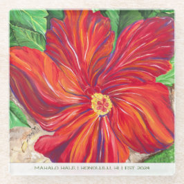 Red Hibiscus Vacation Home Glass Coaster ガラスコースター