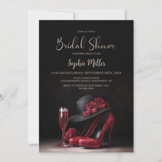 Red High Heel Shoes Bridal Shower 招待状 (正面)