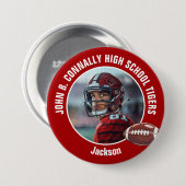 Red High School Football Player Photo Large Brag 缶バッジ (正面&裏面)