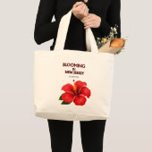 RED HISBICUS FLORAL JUMBO NEUTAL CANVAS TOTE ラージトートバッグ (正面(商品))