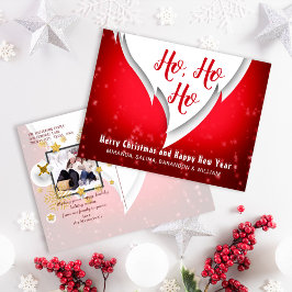 Red Ho Ho Christmas & New Year Photo Greetings シーズンポストカード