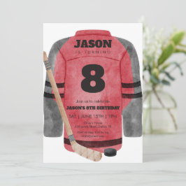 Red Hockey Jersey Birthday Sports Party 招待状