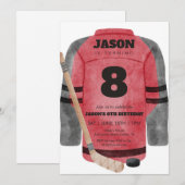 Red Hockey Jersey Birthday Sports Party 招待状 (正面/裏面)