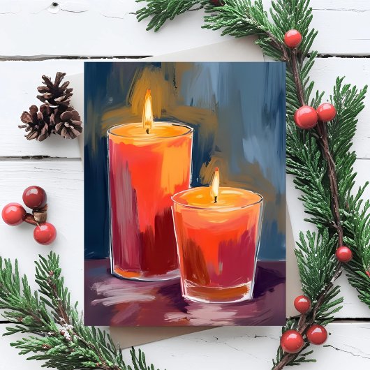 Red Holiday Candles Watercolor Holiday Postcard シーズンポストカード