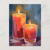 Red Holiday Candles Watercolor Holiday Postcard シーズンポストカード (正面)