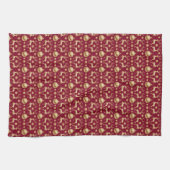 Red Holiday Kitchen Towels with Golden Reindeer キッチンタオル (横)