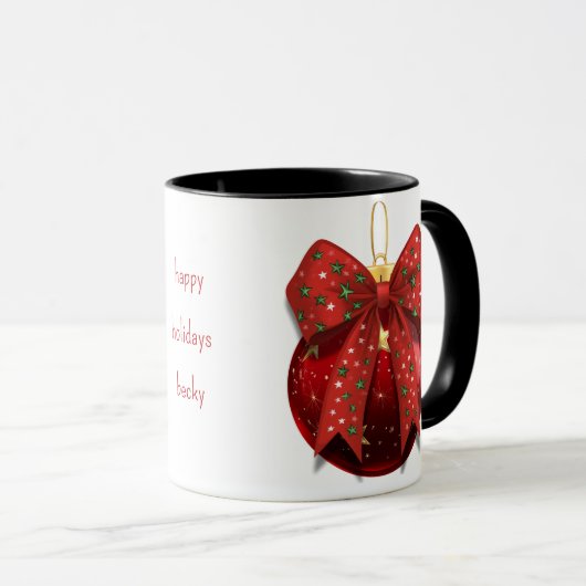 Red Holiday Ornament with Bow マグカップ (正面右)