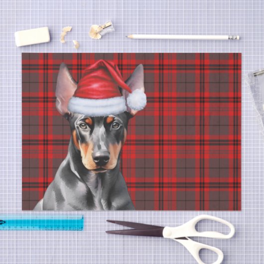 Red Holiday Plaid Doberman Pinscher Christmas 薄葉紙 (クラフト)