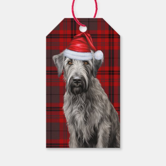 Red Holiday Plaid Irish Wolfhound Dog Christmas ギフトタグ (正面)