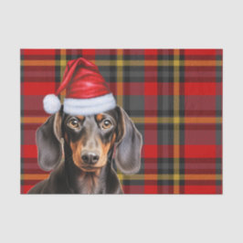 Red Holiday Plaid Smooth Coat Dachshund Christmas 薄葉紙