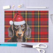 Red Holiday Plaid Smooth Coat Dachshund Christmas 薄葉紙 (クラフト)
