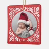Red Holly 2年のクリスマスの写真 セラミックオーナメント (左)