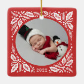 Red Holly 2年のクリスマスの写真 セラミックオーナメント (裏面)