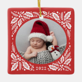 Red Holly 2年のクリスマスの写真 セラミックオーナメント