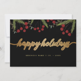 Red Holly Black & Gold Corporate Happy Holidays シーズンカード