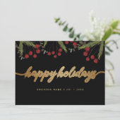 Red Holly Black & Gold Corporate Happy Holidays シーズンカード (スタンド正面)
