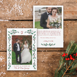 Red Holly Frame Merry & Married Christmas Photo シーズンカード