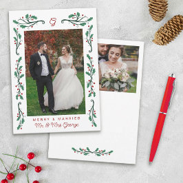 Red Holly Frame Merry & Married Christmas Photos シーズンカード